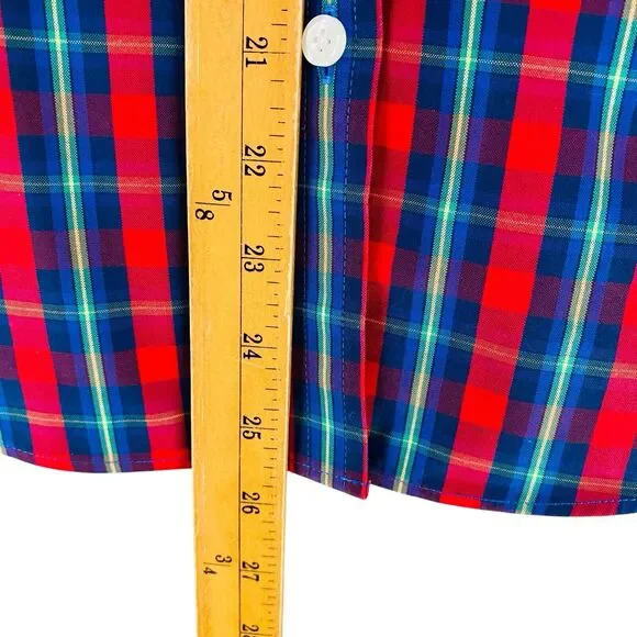 L.L. Bean Blouse Top Shirt Women's L‎ Red Blue Check Wrinkle Free Cotton Top - Picture 8 of 10